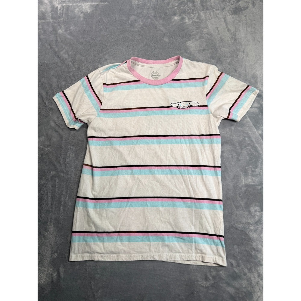 Sanrio Cinnamoroll T-Shirt Women's Medium Multi Striped Embroidered Puppy Logo